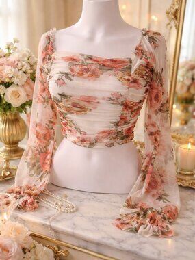 Fairycore Floral Rouched Blouse